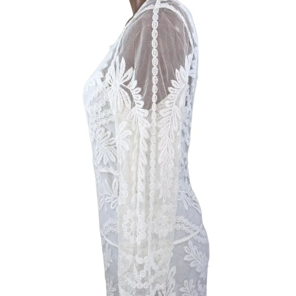 Forever 21 🌹 White Lace Long Sleeve Dress - Sz Medium - Picture 7 of 12